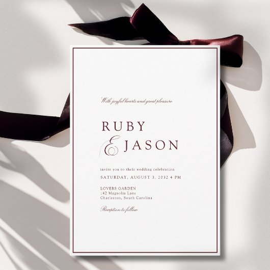 Elegant Royal Burgundy & White Script Wedding 招待状