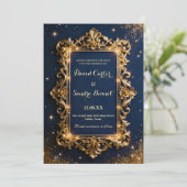 Elegant Royal Gold & Navy Blue Modern Wedding セーブザデート (スタンド正面)