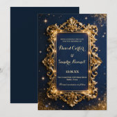 Elegant Royal Gold & Navy Blue Modern Wedding セーブザデート (正面/裏面)