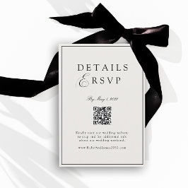 Elegant Royal Ivory & Black QR Code Wedding RSVP  エンクロージャーカード