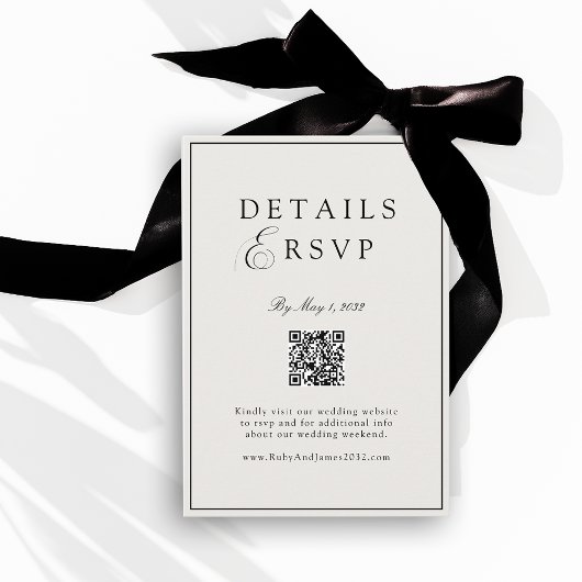 Elegant Royal Ivory & Black QR Code Wedding RSVP  エンクロージャーカード