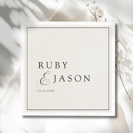 Elegant Royal Ivory Black  Script Wedding スタンダードカクテルナプキン