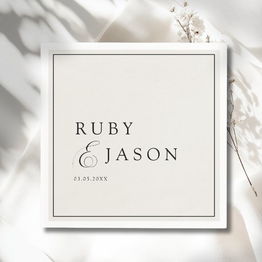 Elegant Royal Ivory Black  Script Wedding スタンダードカクテルナプキン