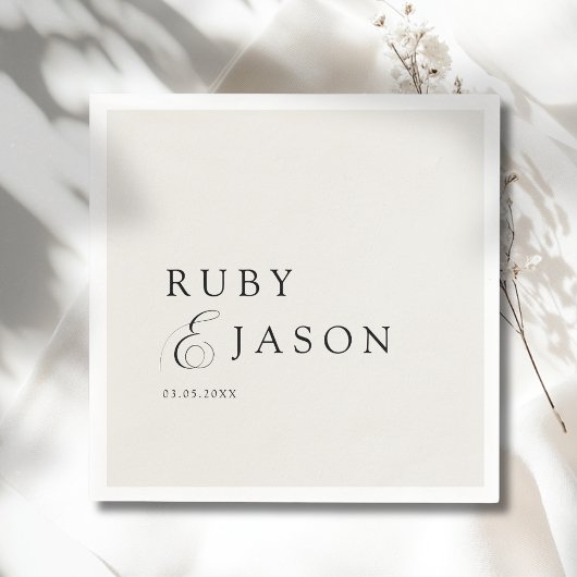 Elegant Royal Ivory Black  Script Wedding スタンダードカクテルナプキン