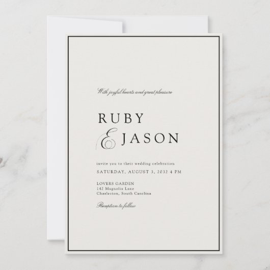 Elegant Royal Ivory & Black  Wedding 招待状 (正面)