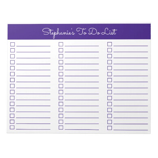 Elegant Royal Purple 8.5x11 Three Column Checklist ノートパッド (正面)
