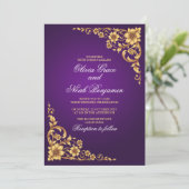 Elegant Royal Purple and Gold Floral Wedding 招待状 (スタンド正面)