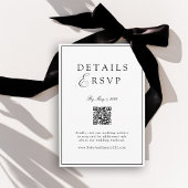 Elegant Royal White & Black QR Code Wedding RSVP  エンクロージャーカード