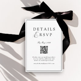 Elegant Royal White & Black QR Code Wedding RSVP  エンクロージャーカード