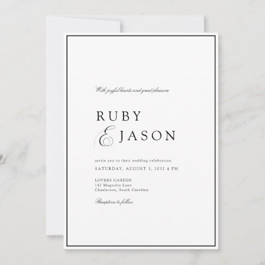 Elegant Royal White & Black  Wedding 招待状 (正面)