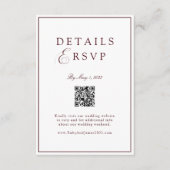 Elegant Royal White & Burgun QR Code Wedding RSVP  エンクロージャーカード (正面)