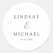 Elegant Royal White Script Wedding ラウンドシール (正面)