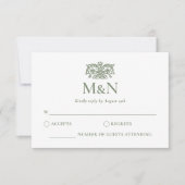 Elegant RSVP Wedding Monogram Green Enclosure (正面)