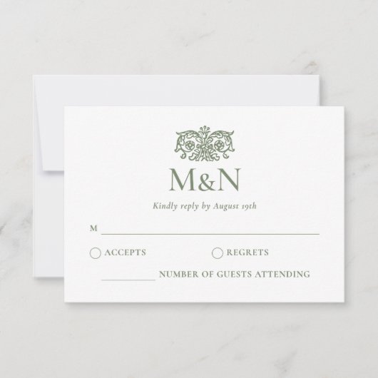 Elegant RSVP Wedding Monogram Green Enclosure (正面)