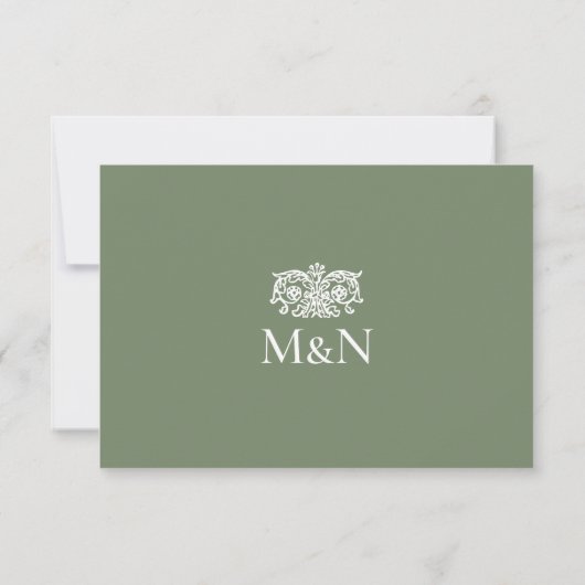 Elegant RSVP Wedding Monogram Green Enclosure (裏面)