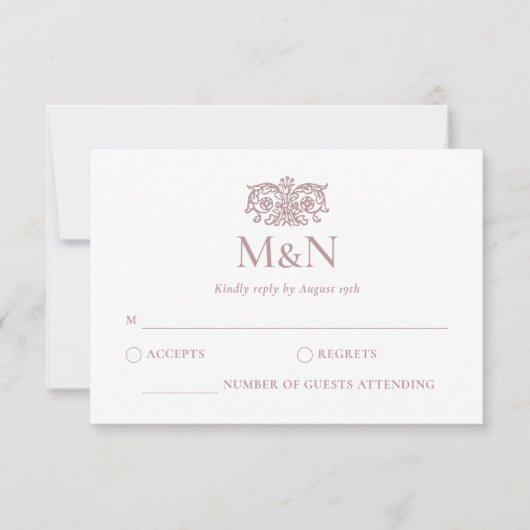 Elegant RSVP Wedding Monogram Pink Enclosure (正面)