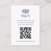 Elegant RSVP Wedding Monogram QR Code Blue White エンクロージャーカード (正面)