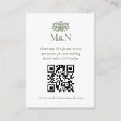 Elegant RSVP Wedding Monogram QR Code Green エンクロージャーカード (正面)