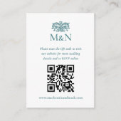 Elegant RSVP Wedding Monogram QR Code Teal Green エンクロージャーカード (正面)