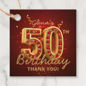 Elegant Ruby Red and Gold 50th Birthday Thank You フェイバータグ (正面)