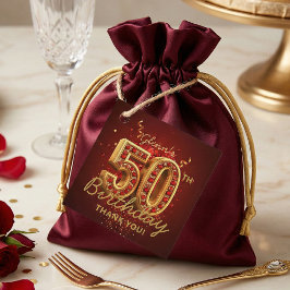 Elegant Ruby Red and Gold 50th Birthday Thank You フェイバータグ