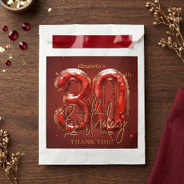 Elegant Ruby Red Gold 30th Birthday Thank You フェイバーバッグ