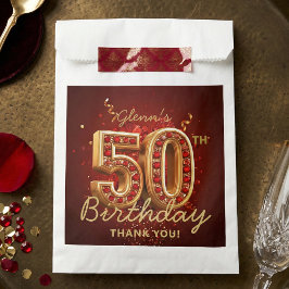 Elegant Ruby Red Gold 50th Birthday Thank You フェイバーバッグ