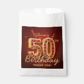 Elegant Ruby Red Gold 50th Birthday Thank You フェイバーバッグ (正面)
