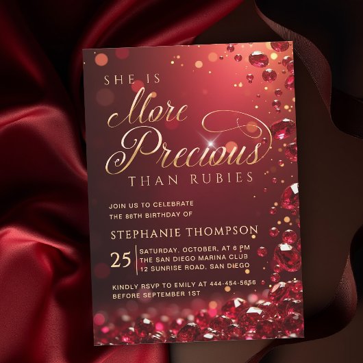 Elegant Ruby Red Gold Calligraphy 80th Birthday 招待状