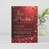 Elegant Ruby Red Gold Calligraphy 80th Birthday 招待状 (スタンド正面)