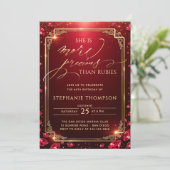 Elegant Ruby Red Gold Deco Frame 80th Birthday 招待状 (スタンド正面)