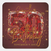 Elegant Ruby Red Gold Gem 50th Birthday Party スクエアシール (正面)