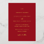 Elegant Ruby Red Modern Wedding 箔招待状 (正面)