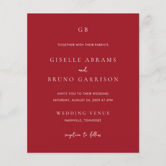 Elegant Ruby Red Modern Wedding Invitation (正面)