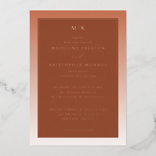 Elegant Rust Gradient Invitation 箔招待状 (正面)