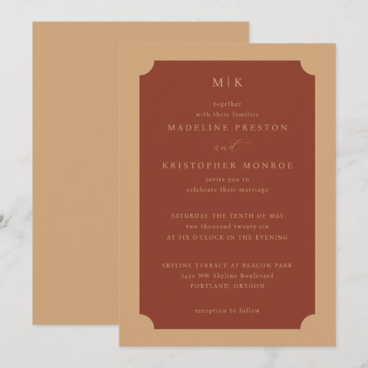 Elegant Rust Minimalist Wedding Invitation 招待状 (正面/裏面)