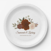 Elegant Rust Orange Boho Chic Roses Wedding ペーパープレート (正面)