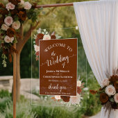 Elegant Rust Orange Boho Roses Wedding Welcome アクリルサイン