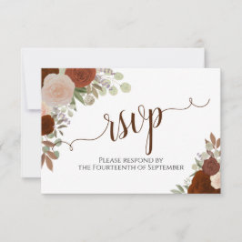 Elegant Rust Orange Floral Calligraphy Wedding 出欠カード