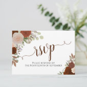 Elegant Rust Orange Floral Calligraphy Wedding 出欠カード (スタンド正面)