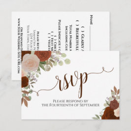 Elegant Rust Orange Floral Calligraphy Wedding 出欠カード