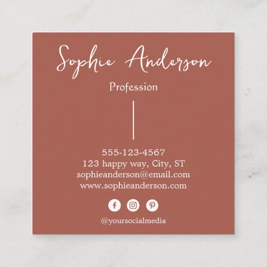 Elegant Rust Terracotta Script with Bow        スクエア名刺 (裏面)