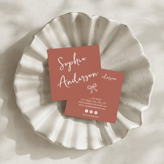 Elegant Rust Terracotta Script with Bow        スクエア名刺