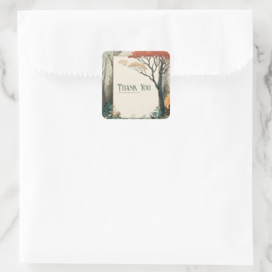 Elegant Rustic Autumn Tree Gold Frame Forest スクエアシール (バッグ)