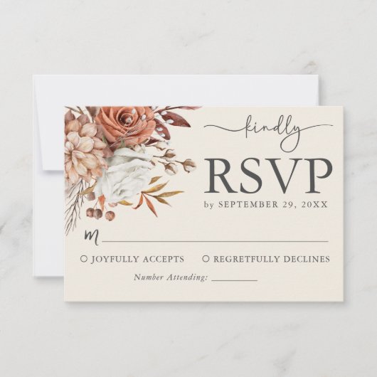 Elegant Rustic Autumn Wedding RSVP Card (正面)