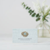 Elegant Rustic Bird Nest Pastel Blue Linen 名刺 (スタンド正面)