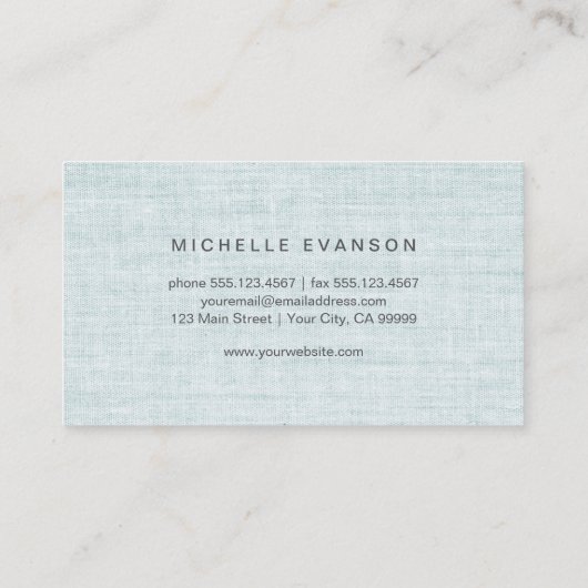 Elegant Rustic Bird Nest Pastel Blue Linen 名刺 (裏面)