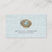 Elegant Rustic Bird Nest Pastel Blue Linen 名刺 (正面)