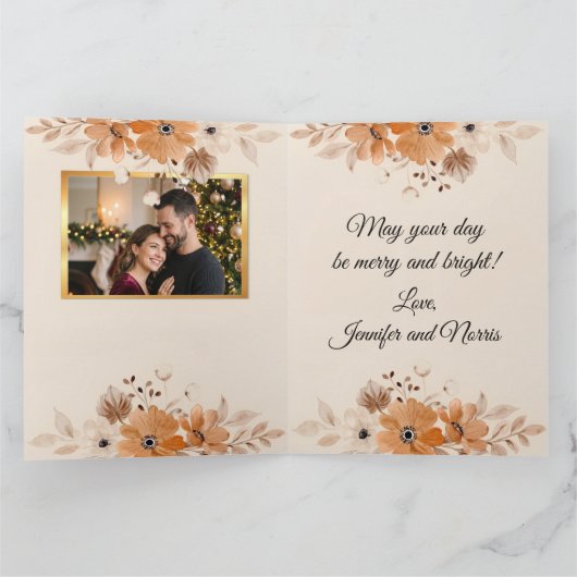 Elegant Rustic Boho Floral Christmas Card カード (内部)