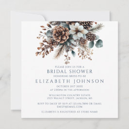 Elegant Rustic Boho Floral Pinecone Bridal Shower 招待状